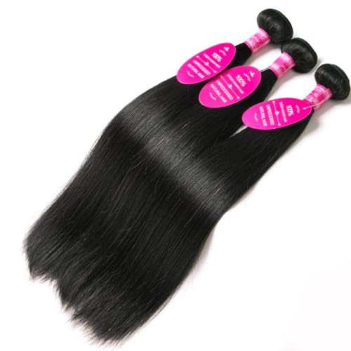 12A Straight Bundles Human Hair 18 20 22 Inch 3 Bundles Double Weft Brazilian Hair Extensions Straight Human Hair Bundles 100% Unprocessed Virgin for Women Natural Color