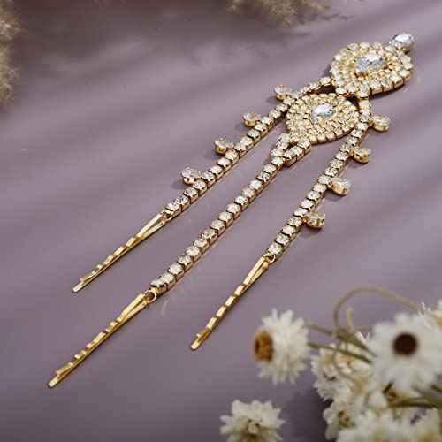 Xerling Bridal Forehead Headpiece for Wedding Zircon Crystal Dangling Tassel Head Chain Clip-on Hair Accessories for Women Boho Hair Piece (Gold)