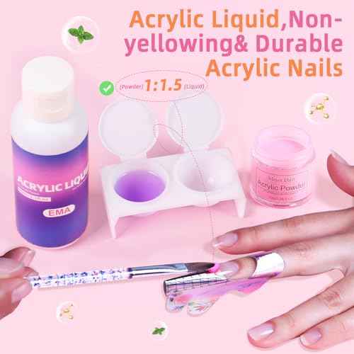 Major Dijit Acrylic Nail Kit with LED Lamp & Electric Drill - 12 Colors Acrylic Powder Monomer, Base/Top Coat, Tips/Glitter/Nail Charms | Nail Kit for Beginners with Everything