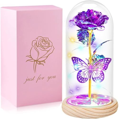 QUNPON Christmas Rose Gifts for Women Gifts Flowers for Women,Womens Gifts for Christmas,Birthday Gifts for Women,Purple Butterfly for Mom Grandma,Sister,Her,Wife,Valentines Day
