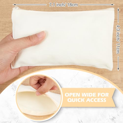 Reginary 80 Pack Canvas Zipper Makeup Bags Bulk Pencil Pouches Blank DIY Craft Canvas Cosmetic Bag Pouch with Zipper for Makeup Cosmetic Toiletry Stationary Storage(All Natural)