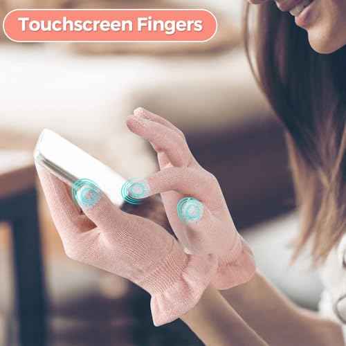 Donfri 2 Pairs Cotton Moisturizing Gloves Overnight Touchscreen Fingers for SPA Dry Hands Hand Care Day and Night Moisturizing (Medium-Pink)