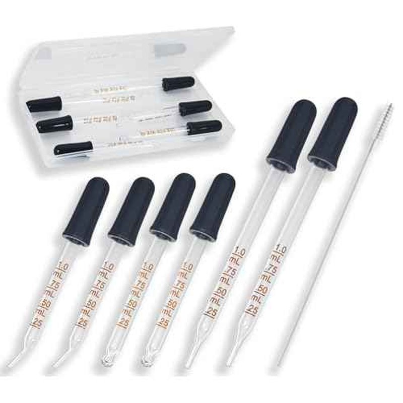 6 Pack Glass Pipette Dropper with Brush - Bent & Straight Tips, 1 ml Eye Droppers for Essential Oils, Lab, Crafts, Measuring and Transferring Liquids