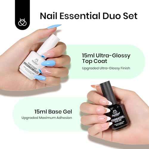 Beetles 2Pcs 15ml Gel Base and Top Coat Set - Upgrade No Wipe Extra Glossy Top Coat Finish for Gel Nail Polish, Soak Off UV/LED Lamp Needed, Essentials for Long-Lasting Manicure Halloween Kit