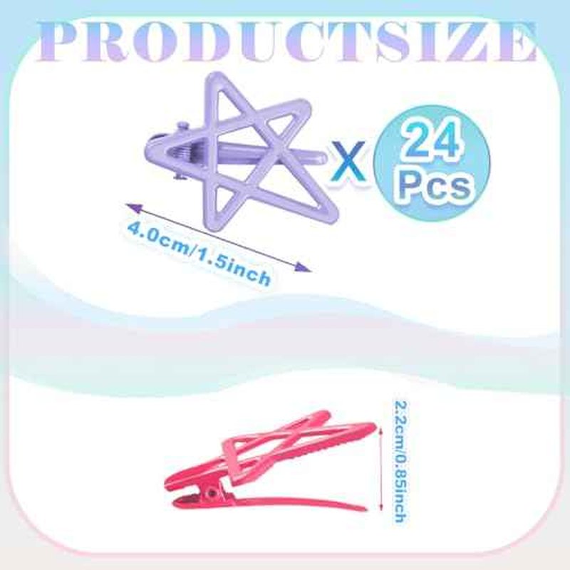 ELANE 24 Pcs Star Snap Hair Clips for Women Girl,Cute Hair Barrettes for Women Fine Thin Hair Accessories DIY (8-colors)