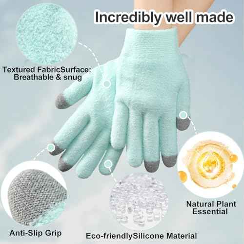 MoyRetty Touchscreen Silicone Moisturizing Gloves for Dry Hands Overnight, Reusable Hand Spa Gloves with Vitamin E & Jojoba Oil(Green)