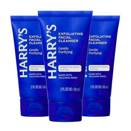 Harry's Exfoliating Face Wash for Men, Gentle Facial Skin Care Products with Volcanic Rock Exfoliant, 2 Fl. Oz, Pack of 3 (Trial and Travel Size)