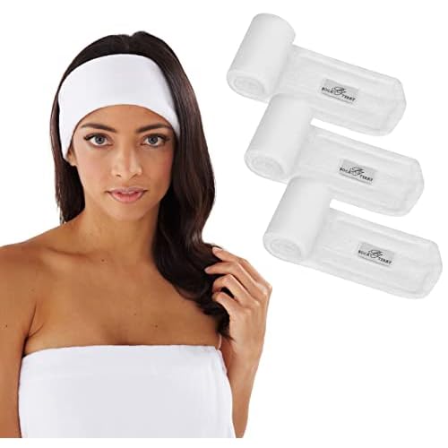 Boca Terry Makeup Headband, 100% Cotton Women's Adjustable Towel Headband for Washing Face, Facial, Cosmetic & Skin Care Treatments. 3-Pack