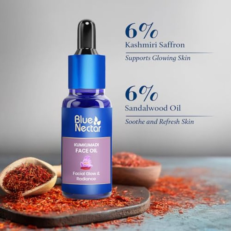 Blue Nectar Kumkumadi Oil for Face for Aging Skin | Ayurvedic Saffron Face Cleansing Oil | Authentic Kumkumadi Tailam Saffron Serum for Women & Men (1 Fl Oz, 26 Herbs)