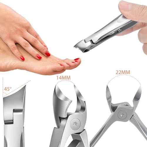 Nail Clippers Men, Toe Nail Clippers for Thick Nails for Seniors, Professional Large Heavy Duty Fingernail Clipper, 16mm Wide Mouth Long Handle Finger Nail Cutter with Glass Nail File Set