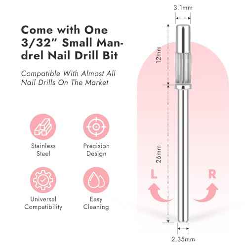 Finea 100 Pc Set Nail Drill Bits 180 Grit Fine Small Sanding Bands with 3.1mm Mini 3/32" Mandrel for Electric File Professional Efile Accessories Manicure Supplies Nail Tech Essentials Light Pink