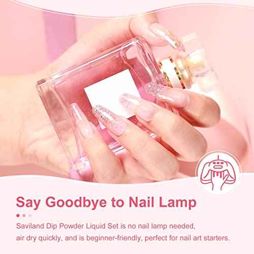 SAVILAND Dip Powder Liquid Set 15 ml/0.5 oz,10 Pcs Nail Dip Liquid Set with HEMA-free Base/Top Coat, Activator Brush Saver Acrylic Gel Nail File No Curing Needed DIY Home Salon Quality