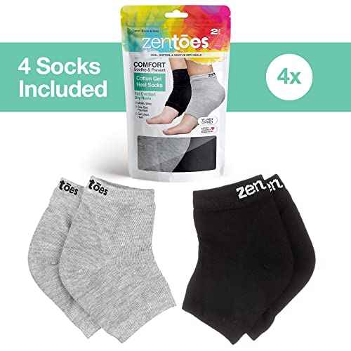 ZenToes Men's Moisturizing Cotton Sleep Socks with Vitamin E, Olive Oil and Jojoba Seed Oil to Soften and Hydrate Dry Cracked Heels (Regular, Gray and Black)