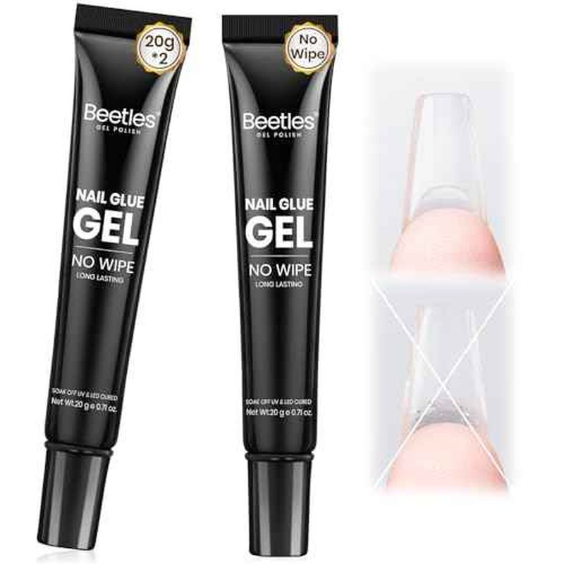 Beetles 2Pcs 20g Nail Glue Gel, No Wipe, Hands-Free Tipex Solid Nail Glue Gel, Super Strong for Acrylic Nails Extension Fake Nails, 3D Nail Art, Great for Home & Salon Use, U V Light Required