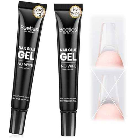 Beetles 2Pcs 20g Nail Glue Gel, No Wipe, Hands-Free Tipex Solid Nail Glue Gel, Super Strong for Acrylic Nails Extension Fake Nails, 3D Nail Art, Great for Home & Salon Use, U V Light Required