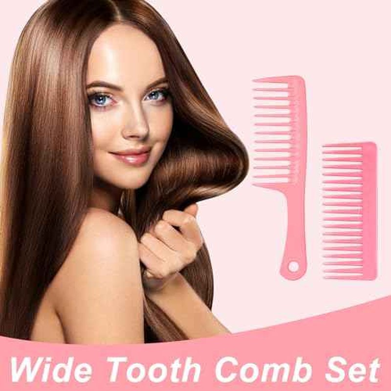 2PCS Wide Tooth Comb for Curly - Large Hair Detangling Comb,Styling Comb for Wet Dry Hair,Hair Care Comb for Women Men,Shampoo Shower Comb (Pink)