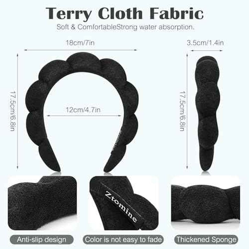 Spa Headbands for Washing Face or Facial, Set of 2 Skincare, Terry Cloth Headband Combo Pack - Puffy Makeup Headbands for Face Washing, Mask, Skin Treatment