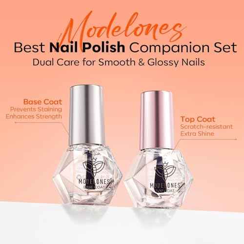 modelones 2 Pcs No Wipe Top Coat and Base Coat Nail Polish Set, Clear Quick Dry Nail Polish High Shine Long Lasting Glossy Regular Nail Lacquer Air Dry Fast Base Top Coat Gifts for Women Nail Art 5 ML