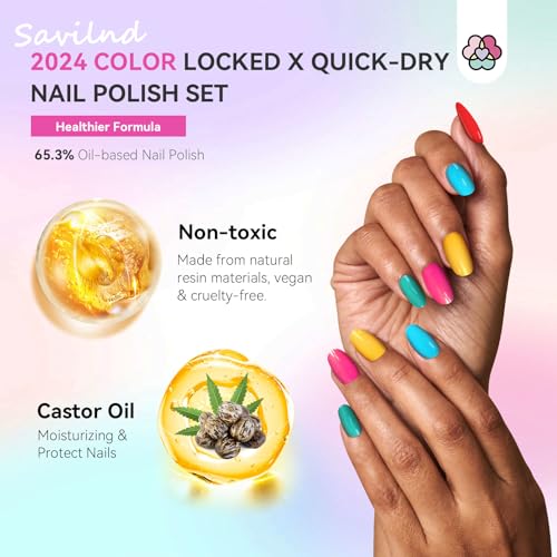 SAVILAND Nail Polish Set Air-Dry: 36 Colors Nail Polish Kit Red Pink Blue Glitter Regular Nails Polish with Base Top Coat Nail Lacquer Acrylic Nail Set for Beginner Home Salon DIY Gift Summer