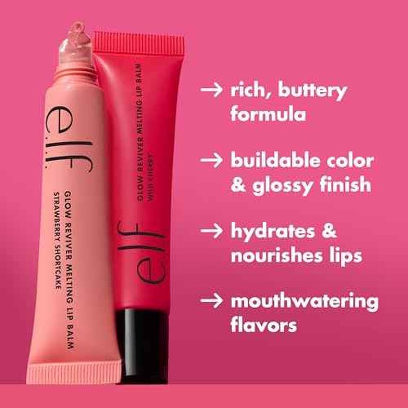 e.l.f. Glow Reviver Melting Lip Balm, Hydrating Tinted Lip Balm For A Glossy Finish & Soft, Supple Lips, Vegan & Cruelty-Free, Strawberry Shortcake