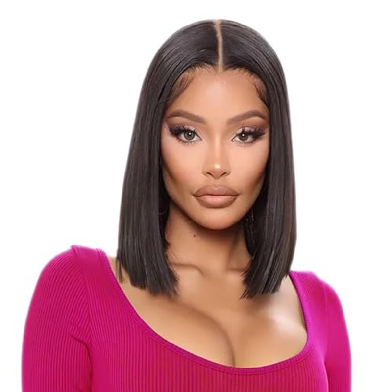 Bob Wig Human Hair 180% Density 13x4 HD Transparent Lace Front Wigs Human Hair Pre Plucked Short Bob Glueless Straight Wigs Human Hair for Women Natural Black 12 Inch