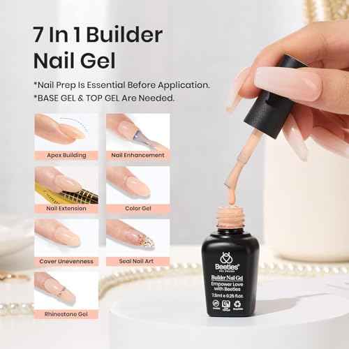 Beetles Builder Gel Set, 6 Colors 7 in 1 Clear Nude Pink Brown Strengthener Gel for Nail Extension & Building Apex Fall Nails Art Design Friendly for Beginner Women,UV & LED Lamp Needed