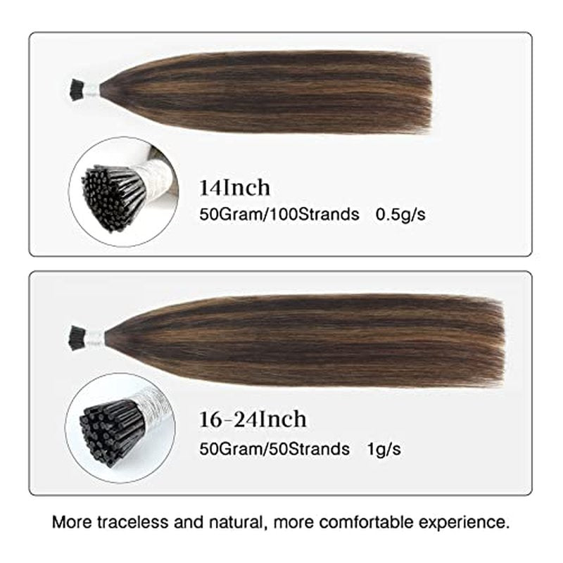 ABH AmazingBeauty Hair Keratin I Tip Hair Extensions Human Hair 18 Inch Darkest Brown with Chestnut Brown Balayage I Tip Extensions Real Human Hair For Women #2/6/2 50 Strands 50 Grams