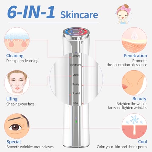 Texet Microcurrent Facial Device, Facial Massager, Home Use Skin Tightening Machine Light Therapy for Face Eye Neck Lifting 6 in 1 Skin Care Tool
