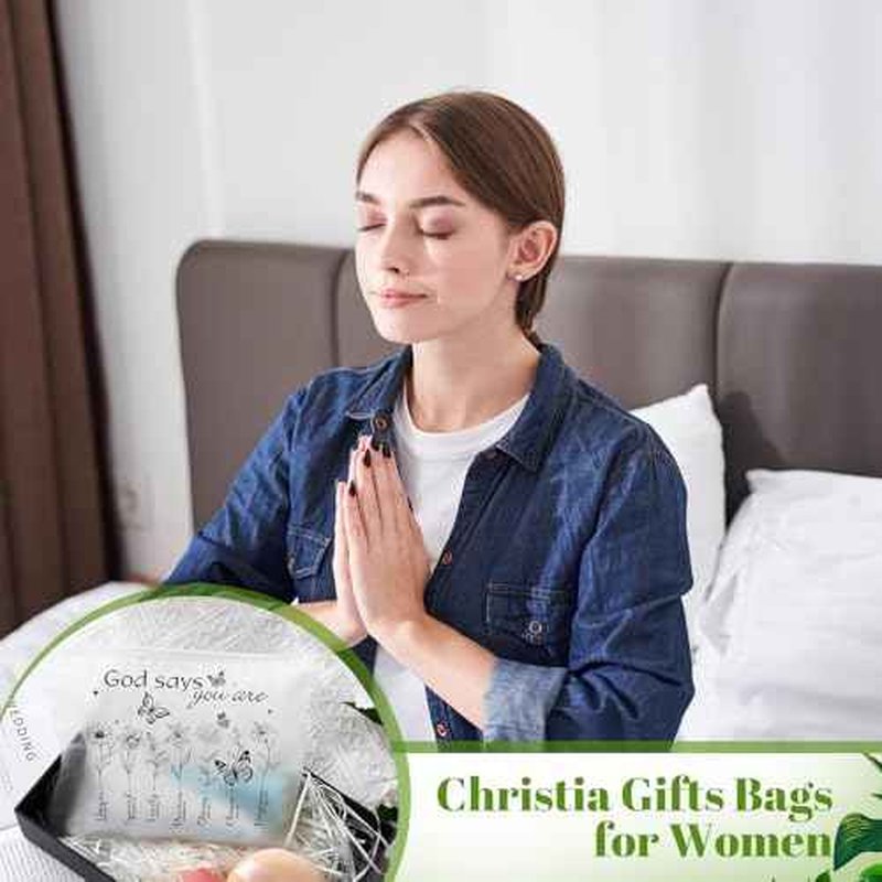Reginary 50 Pcs Inspirational Gifts Bulk for Women Cosmetic Bag EVA Makeup Bag with Zipper for Birthday Christmas Encouragement Presents(God Says)