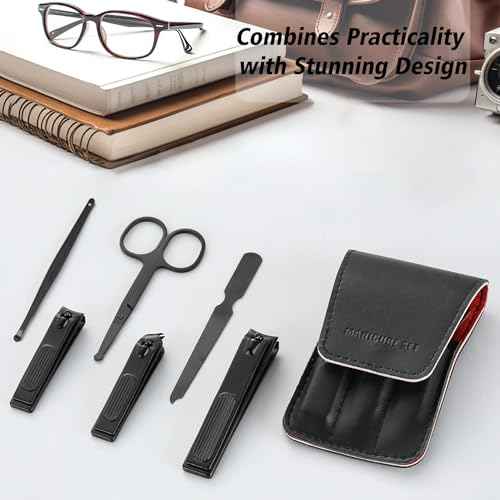 Cool Manicure Set for Men, Nail Clipper Grooming Kit for Teen Boy, Boyfriend, Husband, Dad, Small Gift Idea for Christmas Stocking Stuffers or Birthday Gift (Black)