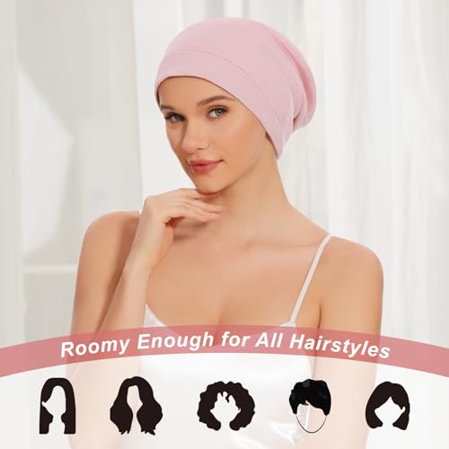 Silk Bonnet for Sleeping Women, Adjustable Silky Satin Lined Sleep Cap, Silk Hair Wrap Slouch Beanie Hat