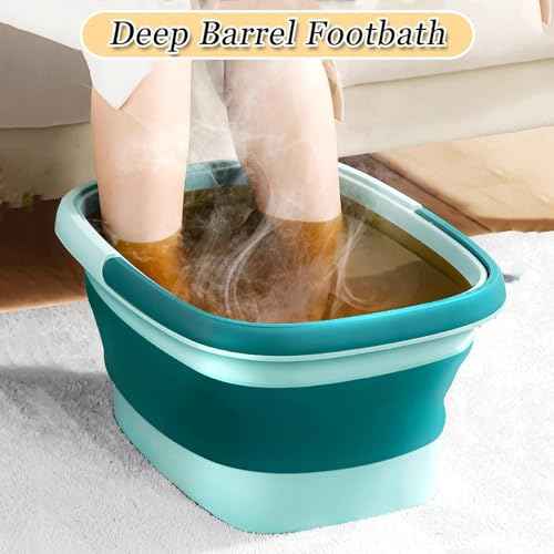 Collapsible Foot Spa Bath Massager for Dry Cracked Feet, Feet Soaking Tub with Massage Acupoint, Pedicure Foot Soak Basin Plastic Bucket with Handle(Green)