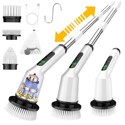 Electric Spin Scrubber for Cleaning Bathroom, Shower Scrubber Cordless Cleaning Brush with IPX7 Waterproof & 2 Speed,Cleaning Brush Cleaning Supplies for Shower Tub Kitchen Tile Toilet Silver