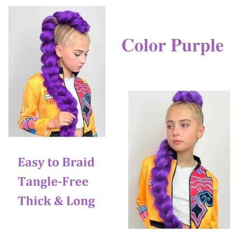 Purple Braiding Hair Pre Stretched Synthetic Braiding hair Extensions for Braids, Purple Hair Extensions for Stage Party Halloween Costume Cosplay 48 Inch 2 Packs