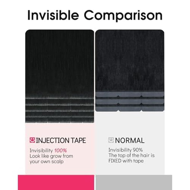 Youngsmile Injection Tape in Hair Extensions Real Human Hair, #1 Jet Black 14 Inch Invisible Edge Tape in Injected Hair Extensions, 20pcs 30g, Straight Remy Virgin Human Hair Tape ins (#1,14'')