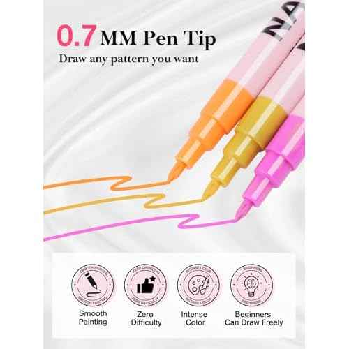 EBANKU 12 Colors Nail Art Pens Set, 3D 0.7MM Nail Polish Pens Quick-Drying Nail Art Acrylic Paint Nail Point Dotting Liner Pen Tools for Home & Salon Nail DIY