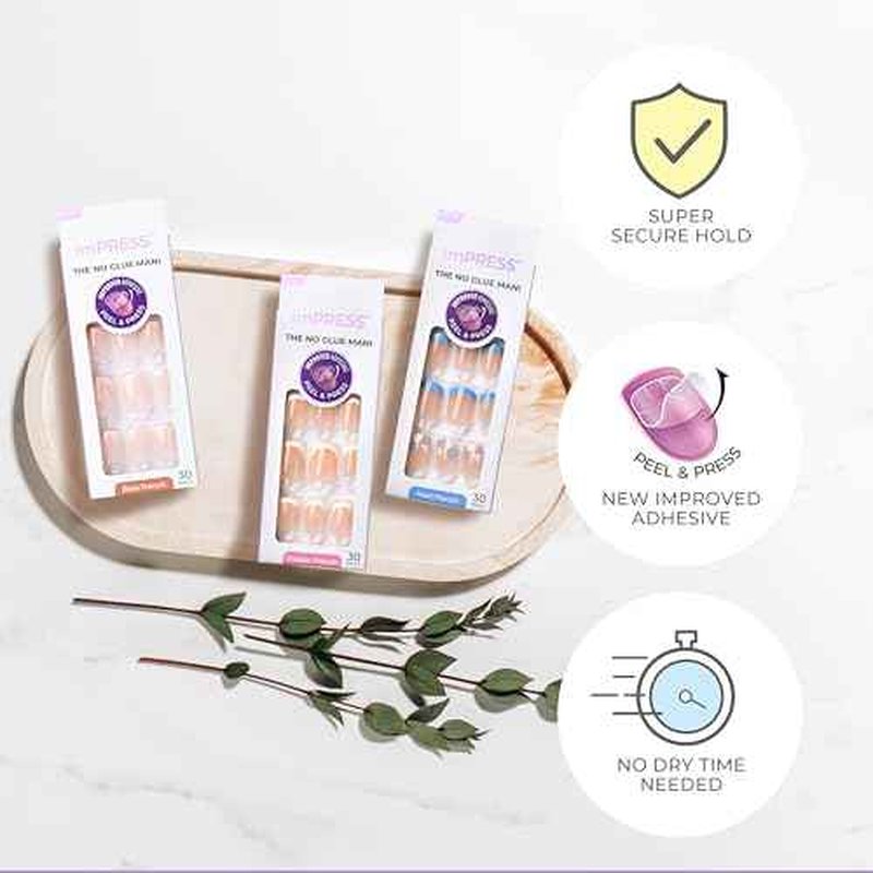 KISS imPRESS No Glue Mani Press On Nails, French, 'Model', White, Short Size, Squoval Shape, Includes 30 Nails, Prep Pad, Instructions Sheet, 1 Manicure Stick, 1 Mini File