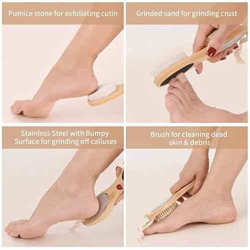 Pumice Stone Foot File 4 in 1 Double Sided Foot Cleaner Kit Pedicure Steel Files Sandpaper Pumice Stone Boar Bristle Bamboo Foot Scrub
