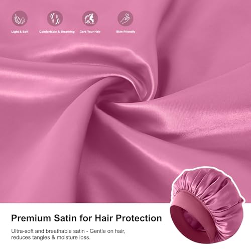 3PCS Silk Sleep Bonnet for Women, Large Satin Hair Caps with Elastic Band for Curly Hair and Frizz Control