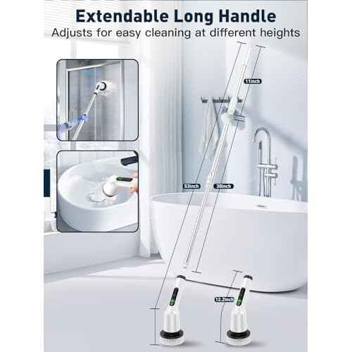 Shower Scrubber with Long Handle for Cleaning Bathroom, Electric Spin Scrubber Cleaning Brush with IPX7 Waterproof & 2Speed, 3Brush Heads, Bathroom Cleaning Supplies for Shower Tub Kitchen Tile Toilet