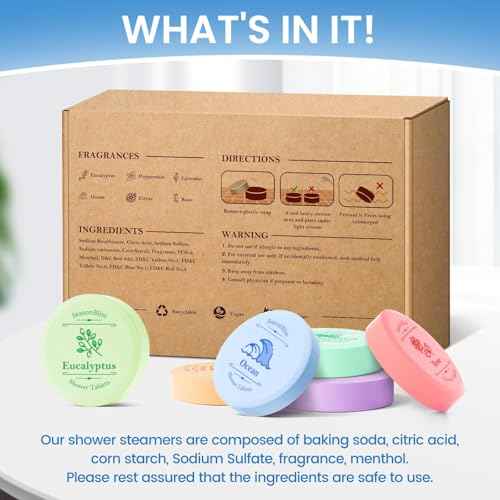 Shower Steamers 60 PCS with Individually Wrapped, Shower Bombs for Women with 6 Rich Scents, Rose Peppermint Citrus Eucalyptus Ocean Lavender, Christmas Birthday Mother's Day Present for Mom Wife Men