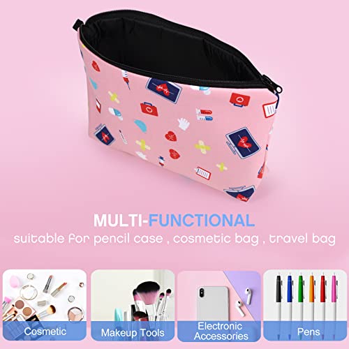 4 Pieces Nurses Cosmetic Bag Funny Teeth Makeup Bags Nurse Gift Makeup Bags Nurse Pouch Waterproof Toiletry Bag for Nurses Day Graduation Appreciation Gift Practitioner Supplies Women(Heart)
