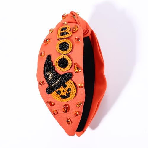 Halloween Knotted Headband for Women Crystal Pumpkin Candy Corn Houndstooth Hairband Halloween Hair Accessories Gift