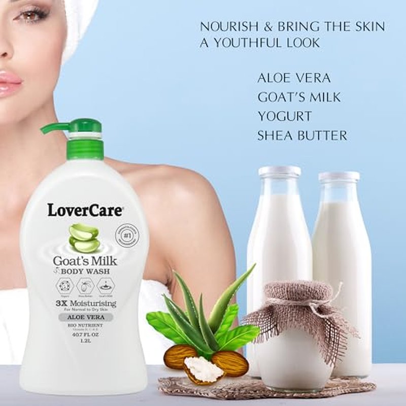 Goat Milk Body Lotion for Dry Skin Aloe Vera 27.05oz (800ml) - Combo Body Lotion & Body Wash¡¦
