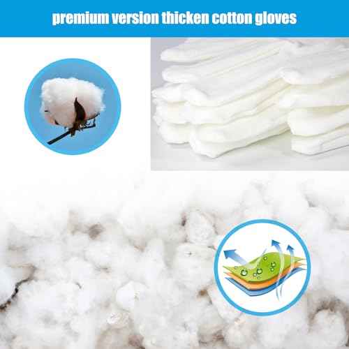 7 Pairs White Cotton Gloves, Breathable Cotton Gloves for Dry Hands Sleeping, Washable Eczema Moisturizing Glove Overnight for Women Men, Halloween Wedding Costume Work Glove for Serving Inspection