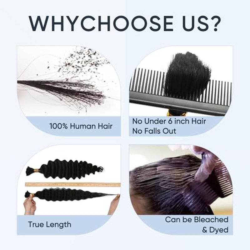 Human Braiding Hair for Boho Braids,150g 20 inch 6 Bundles Deep water Wave Bulk Boho Curly Human Hair for Braiding,Natural Color No Weft 12A Wet and Wavy Human Knotless Braiding Hair Extensions