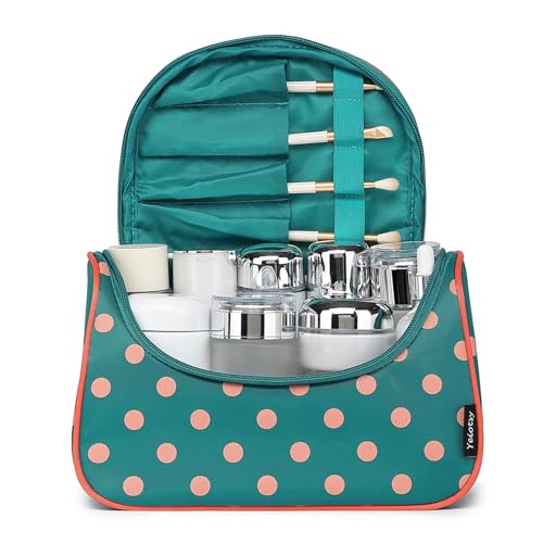 Yeiotsy Travel Cosmetic Bag ? Polka Dots Makeup Travel Organizer, Hanging Toiletry Bag for Women