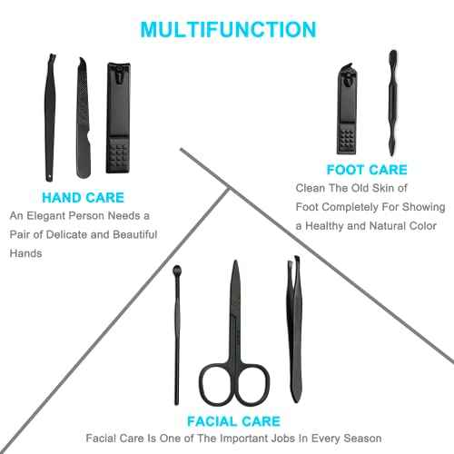 8 PCS Premium Manicure Set, AULLUA Nail Clippers, Professional Grooming Gift Kit, Pedicure Kit, Stainless Steel Facial, Cuticle, Nail Care Tools with Luxurious Portable Travel Case, for Men & Women
