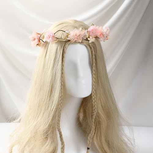 Pink Flower Crown Headband - Floral Headband for Women Floral Girl Headpiece Fairy Flower Renaissance Hair Accessory for Girls Women Birthday Wedding Party Photo Props