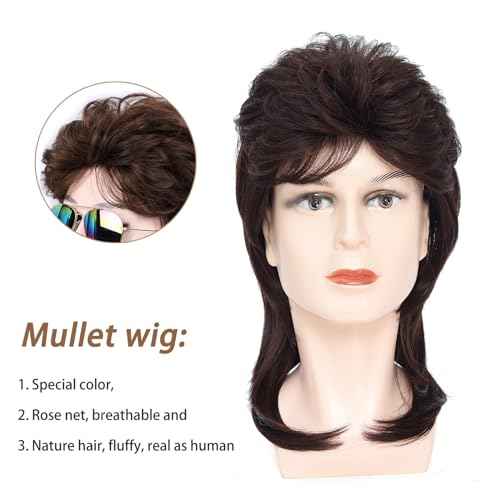 ByouByou Mullet Wigs for Men 80s Costumes Fancy Party Accessory Cosplay Wig (Mdeium Brown)
